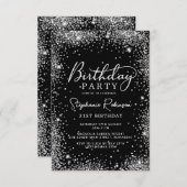 スクリプエレガントトシルバーグリッター21歳バースデーブラック 招待状 (正面/裏面)