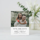 スクリプエレガントトシンプルフォトウェディング日付の保存 ポストカード (スタンド正面)