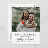 スクリプエレガントトシンプルフォトウェディング日付の保存 ポストカード (正面/裏面)