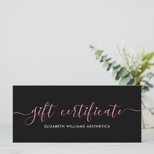 スクリプエレガントトシンプルブラックピンクギフト証明書 (スタンド正面)