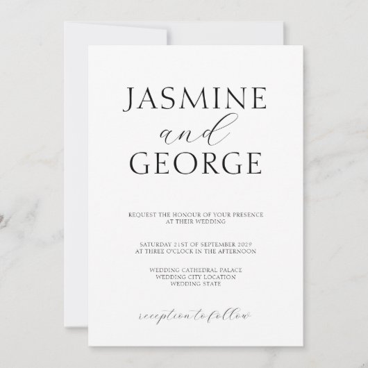 スクリプエレガントトシンプルブラック&ホワイト結婚ズ 招待状 (正面)