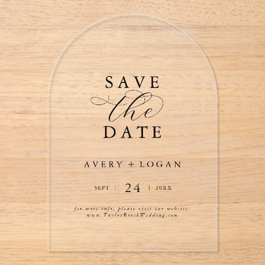 スクリプエレガントトシンプルモダンの結婚式の日付の保存 アクリル招待状 (正面)