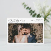 スクリプエレガントトシンプル白黒結婚の写真 サンキューカード (スタンド正面)