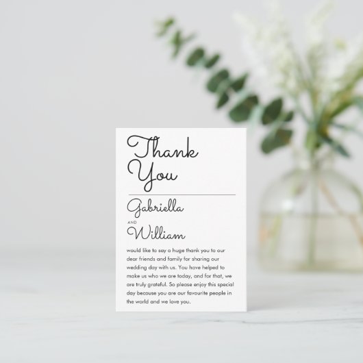 スクリプエレガントトシンプル結婚披露宴の感謝 プレイスカード (スタンド正面)