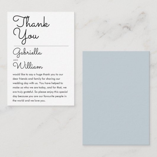 スクリプエレガントトシンプル結婚披露宴の感謝 プレイスカード (正面/裏面)