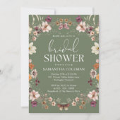 スクリプエレガントトセージ緑ワイルドフラワーブライダルシャワー 招待状 (正面)