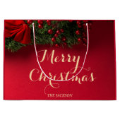 スクリプエレガントトタイポグラフィクリスマス ラージペーパーバッグ (正面)