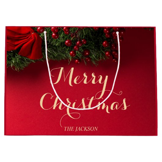 スクリプエレガントトタイポグラフィクリスマス ラージペーパーバッグ (正面)