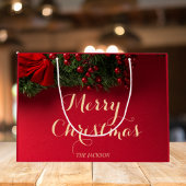 スクリプエレガントトタイポグラフィクリスマス ラージペーパーバッグ