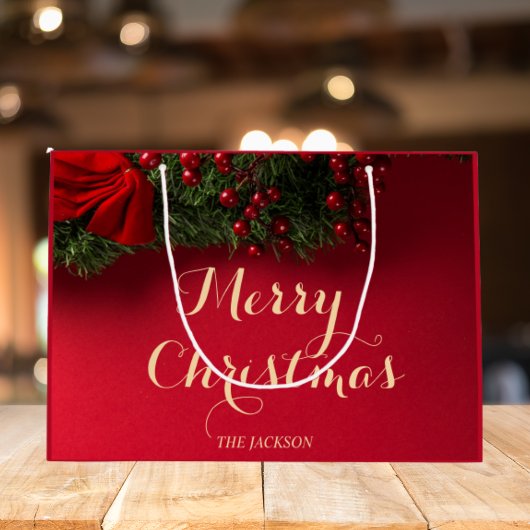 スクリプエレガントトタイポグラフィクリスマス ラージペーパーバッグ
