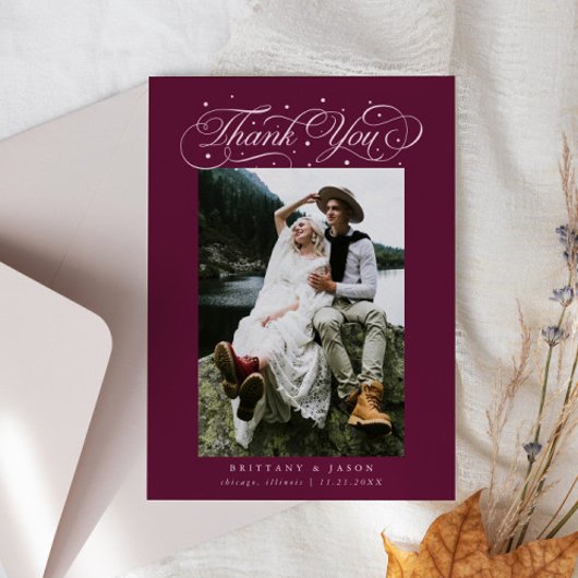 スクリプエレガントトタイポグラフィドット結婚ズクランベリー サンキューカード