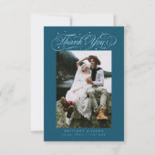 スクリプエレガントトタイポグラフィド結婚ットのフォトティール（緑がかった色） サンキューカード (正面)