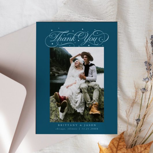 スクリプエレガントトタイポグラフィド結婚ットのフォトティール（緑がかった色） サンキューカード