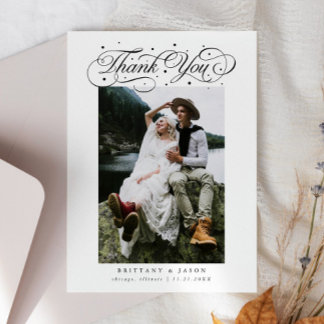 スクリプエレガントトタイポグラフィド結婚ットの写真白 サンキューカード