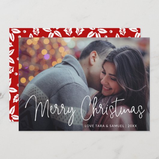 スクリプエレガントトタイポグラフィフォトクリスモダンマス シーズンカード (正面/裏面)