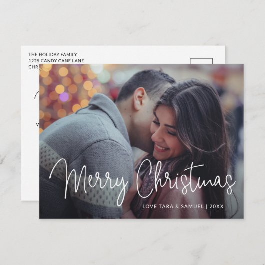 スクリプエレガントトタイポグラフィフォトクリスモダンマス シーズンポストカード (正面/裏面)