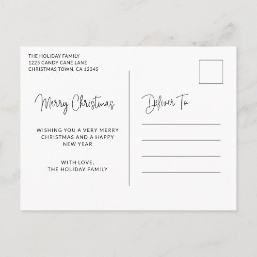 スクリプエレガントトタイポグラフィフォトクリスモダンマス シーズンポストカード (裏面)