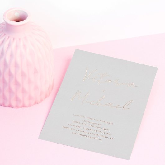 スクリプエレガントトタイポグラフィホイル結婚ズ 箔招待状