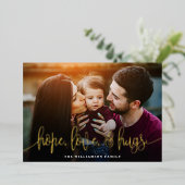 スクリプエレガントトタイポグラフィホープ愛ハグ写真 箔シーズンカード (立ち正面)