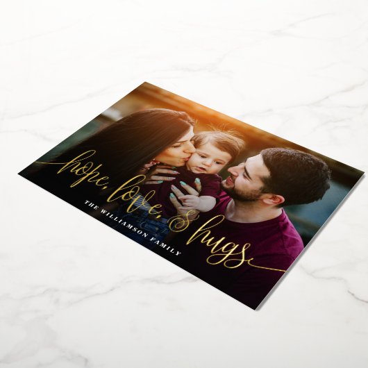 スクリプエレガントトタイポグラフィホープ愛ハグ写真 箔シーズンカード (回転した状態)