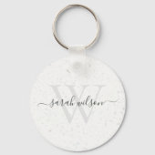 スクリプエレガントトテラゾストーンアイボリーグレーモノグラム キーホルダー (正面)