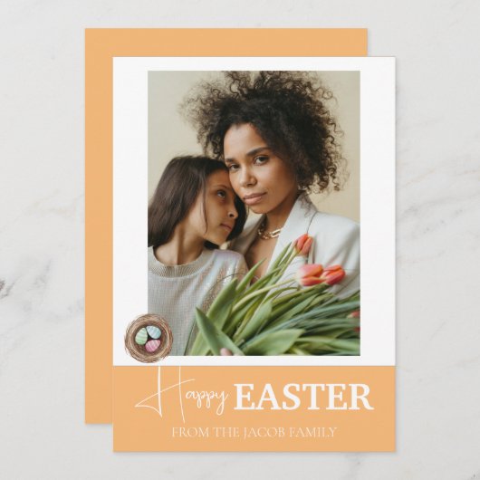 スクリプエレガントトハッピーイースターファミリの写真1枚 シーズンカード (正面/裏面)