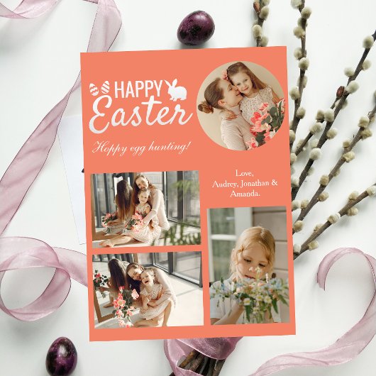 スクリプエレガントトハッピーイースターファミリーフォトコラージュ シーズンカード