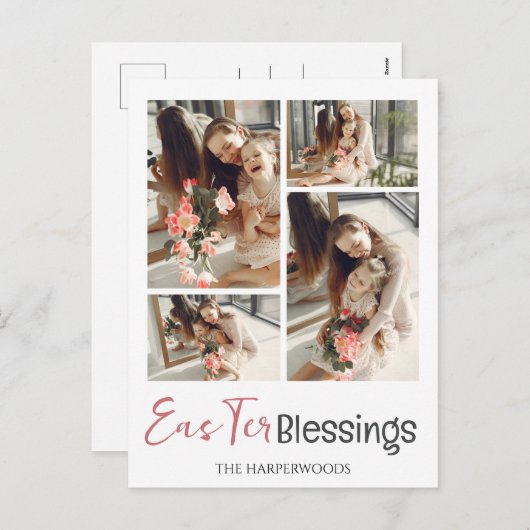 スクリプエレガントトハッピーイースターファミリーフォトコラージュ シーズンポストカード (正面/裏面)