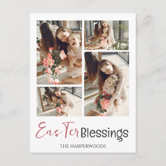 スクリプエレガントトハッピーイースターファミリーフォトコラージュ シーズンポストカード (正面)