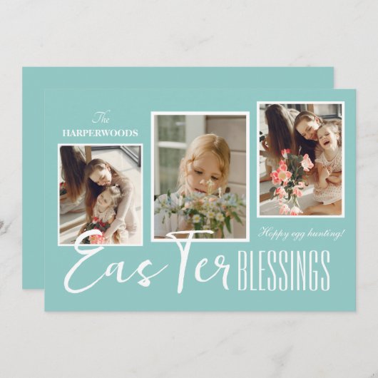 スクリプエレガントトハッピーイースターファミリー3枚の写真 シーズンカード (正面/裏面)