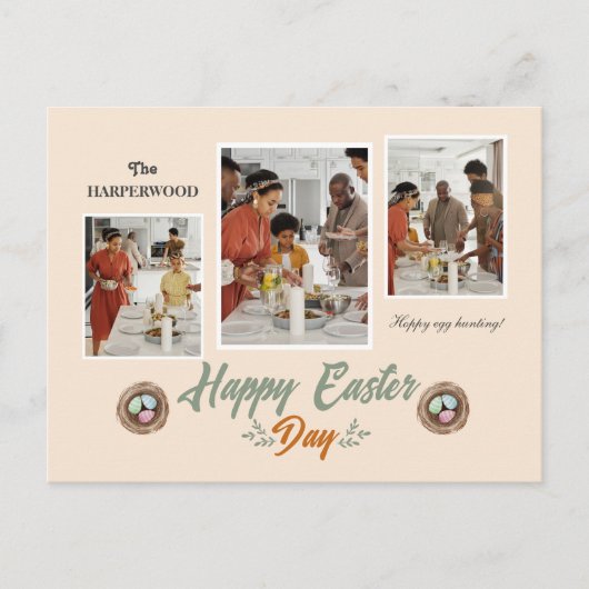 スクリプエレガントトハッピーイースターファミリー3枚の写真 シーズンポストカード (正面)