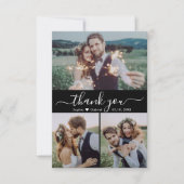 スクリプエレガントトハートフォトコラージュブラック結婚ズ サンキューカード (正面)