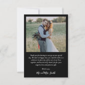 スクリプエレガントトハートフォトコラージュブラック結婚ズ サンキューカード (裏面)