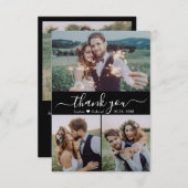 スクリプエレガントトハートフォトコラージュブラック結婚ズ サンキューカード (正面/裏面)