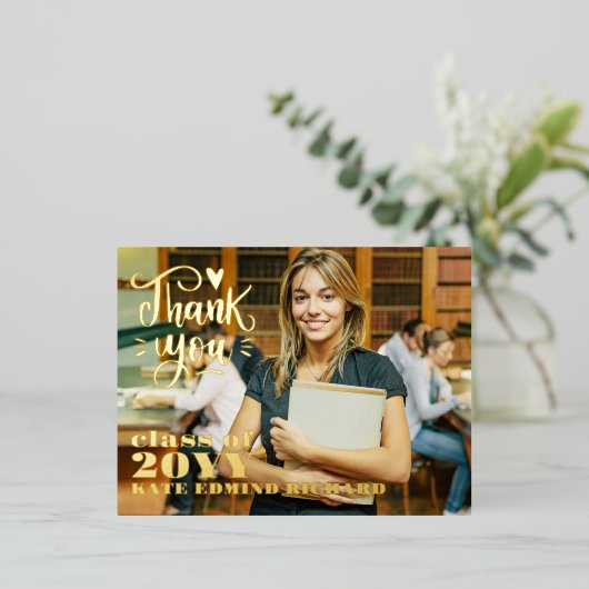 スクリプエレガントトハート写真卒業ありがとう 箔シーズンポストカード (立ち正面)
