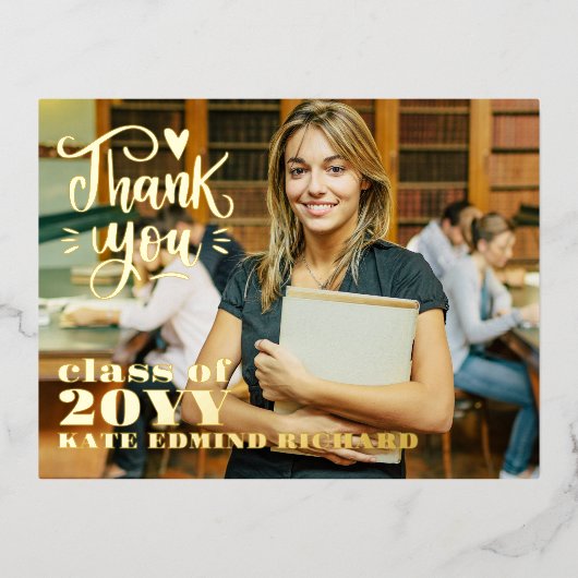 スクリプエレガントトハート写真卒業ありがとう 箔シーズンポストカード (正面)