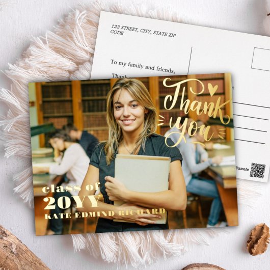 スクリプエレガントトハート写真卒業ありがとう 箔シーズンポストカード