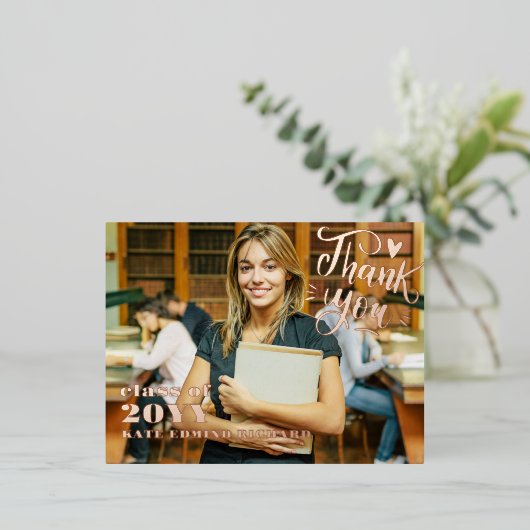 スクリプエレガントトハート写真卒業ありがとう 箔シーズンポストカード (立ち正面)