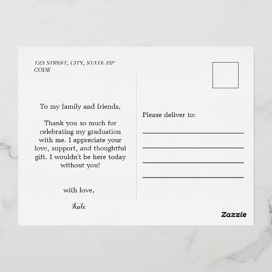 スクリプエレガントトハート写真卒業ありがとう 箔シーズンポストカード (裏面)