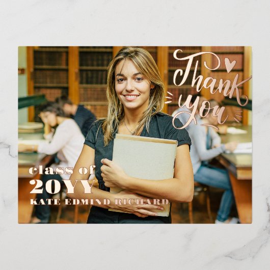 スクリプエレガントトハート写真卒業ありがとう 箔シーズンポストカード (正面)