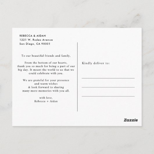 スクリプエレガントトハート結婚の写真ありがとう ポストカード (裏面)