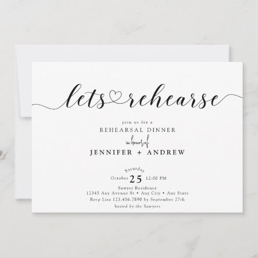 スクリプエレガントトハート |リハーサルディナー 招待状 (正面)