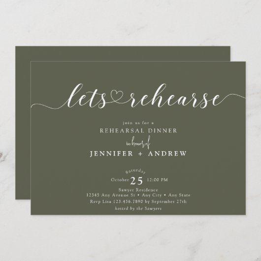 スクリプエレガントトハート |リハーサルディナー 招待状 (正面/裏面)