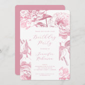 スクリプエレガントトバラ金ゴールドフローラ誕生日パーティー 招待状 (正面/裏面)