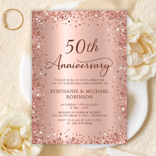 スクリプエレガントトバラ金ゴールド50結婚周年 招待状