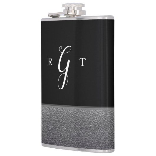 スクリプエレガントトパーソナライズされたモノグラムグレーレザー フラスク (左)