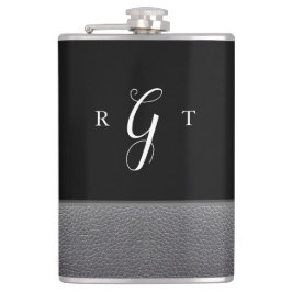 スクリプエレガントトパーソナライズされたモノグラムグレーレザー フラスク