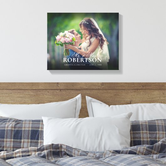 スクリプエレガントトパーソナライズされた結婚の キャンバスプリント (インサイチュ (寝室))