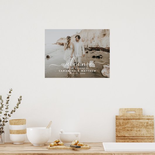 スクリプエレガントトビーチをテーマ結婚にしたウェルカムサイン ポスター (キッチン)