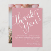 スクリプエレガントトピンクの女の子の赤ちゃんシャワー写真 サンキューカード (正面/裏面)